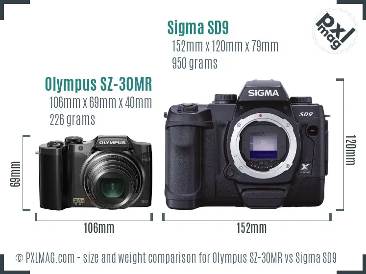 Olympus SZ-30MR vs Sigma SD9 size comparison