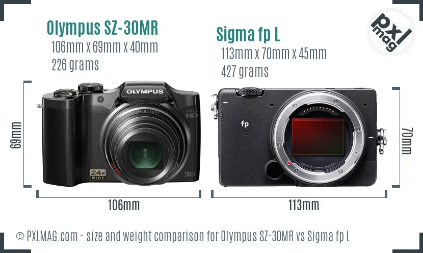 Olympus SZ-30MR vs Sigma fp L size comparison