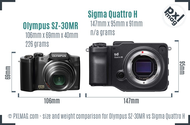 Olympus SZ-30MR vs Sigma Quattro H size comparison