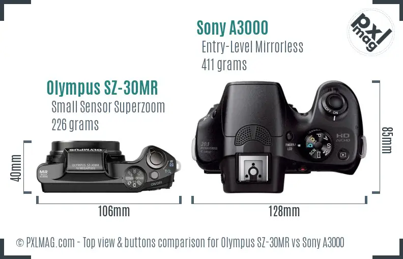 Top view Olympus SZ30MR and Sony A3000 side by side