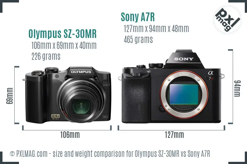 Olympus SZ-30MR vs Sony A7R size comparison