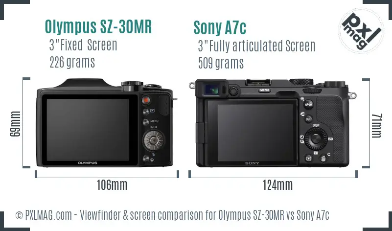 Olympus SZ-30MR vs Sony A7c Screen and Viewfinder comparison