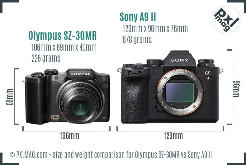 Olympus SZ-30MR vs Sony A9 II size comparison