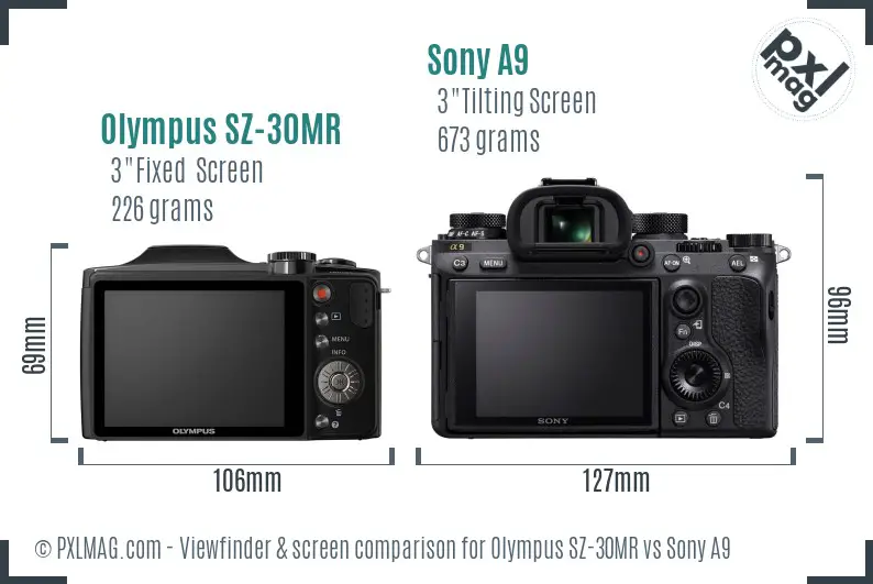 Olympus SZ-30MR vs Sony A9 Screen and Viewfinder comparison