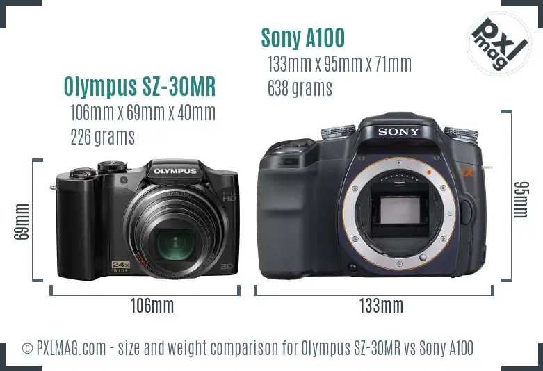 Olympus SZ-30MR vs Sony A100 size comparison
