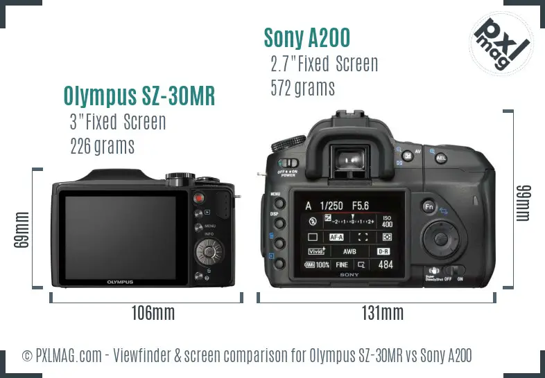 Olympus SZ-30MR vs Sony A200 Screen and Viewfinder comparison