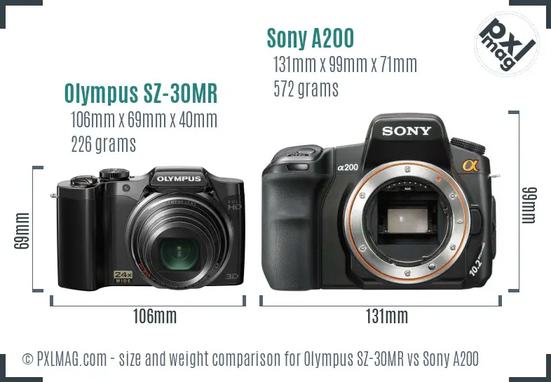 Olympus SZ-30MR vs Sony A200 size comparison