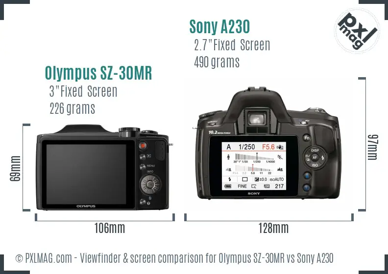 Olympus SZ-30MR vs Sony A230 Screen and Viewfinder comparison