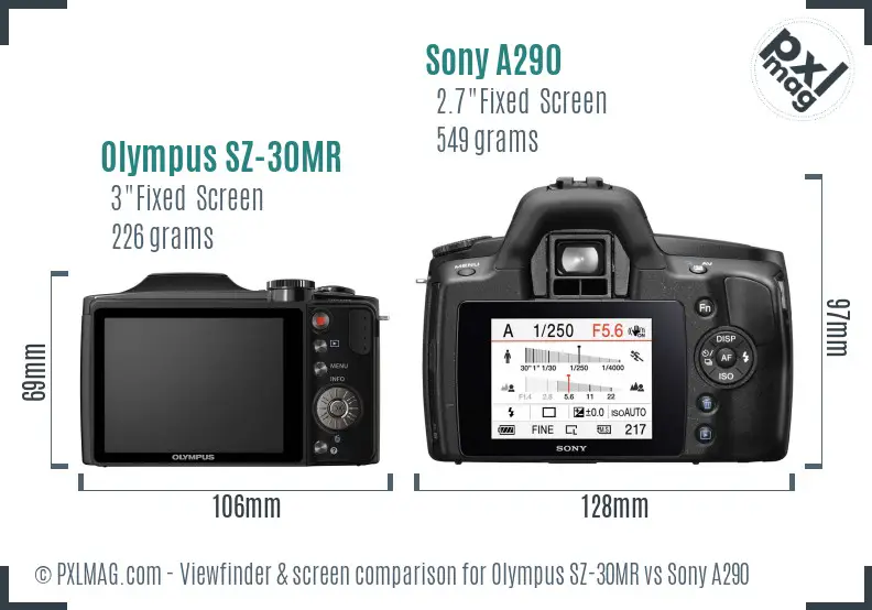Olympus SZ-30MR vs Sony A290 Screen and Viewfinder comparison