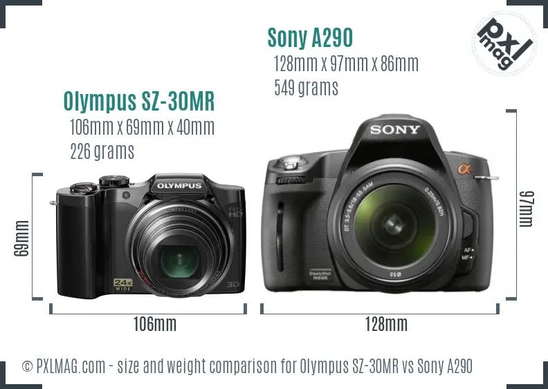 Olympus SZ-30MR vs Sony A290 size comparison