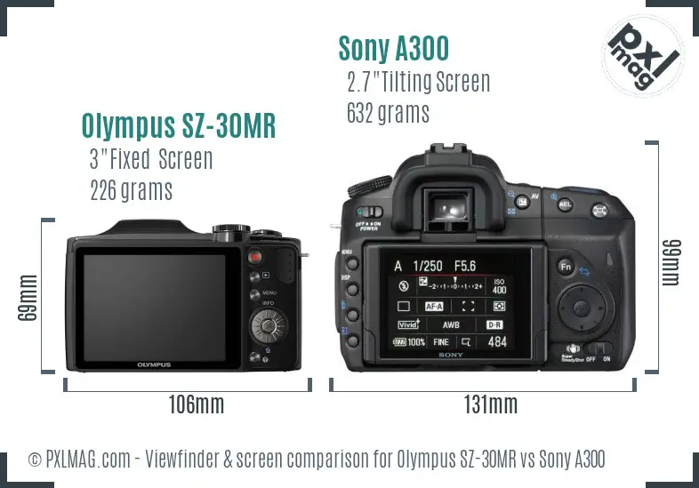Olympus SZ-30MR vs Sony A300 Screen and Viewfinder comparison