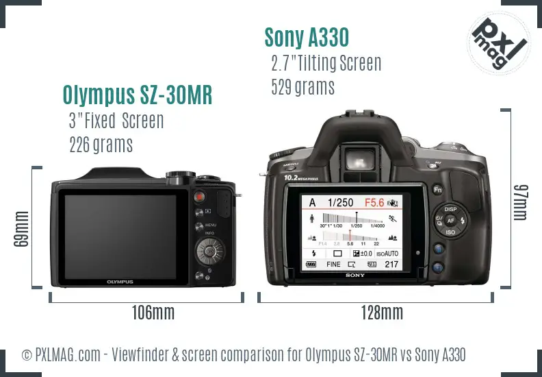 Olympus SZ-30MR vs Sony A330 Screen and Viewfinder comparison