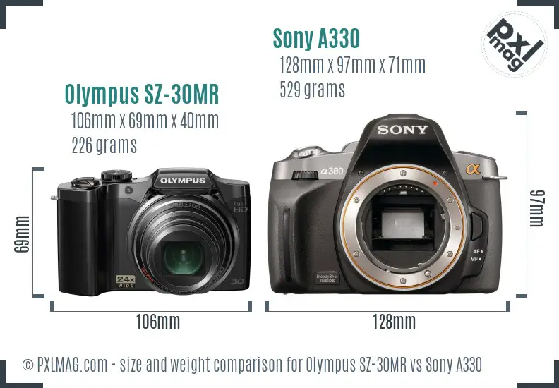 Olympus SZ-30MR vs Sony A330 size comparison