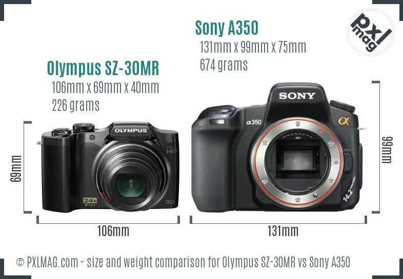 Olympus SZ-30MR vs Sony A350 size comparison