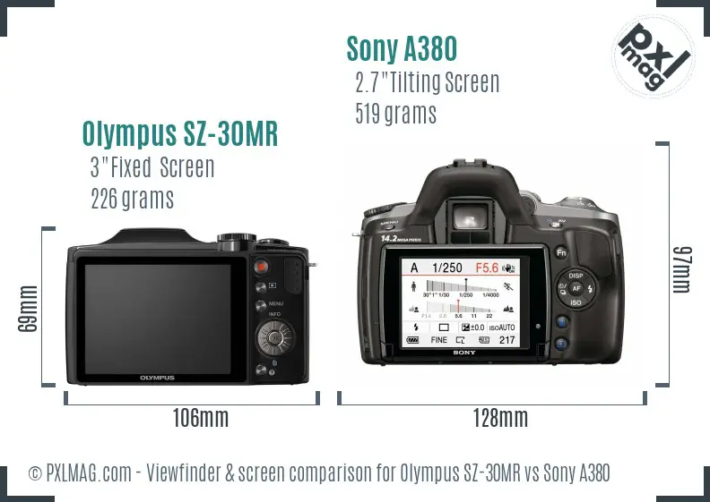 Olympus SZ-30MR vs Sony A380 Screen and Viewfinder comparison