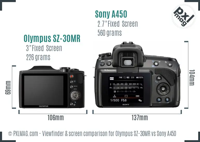 Olympus SZ-30MR vs Sony A450 Screen and Viewfinder comparison