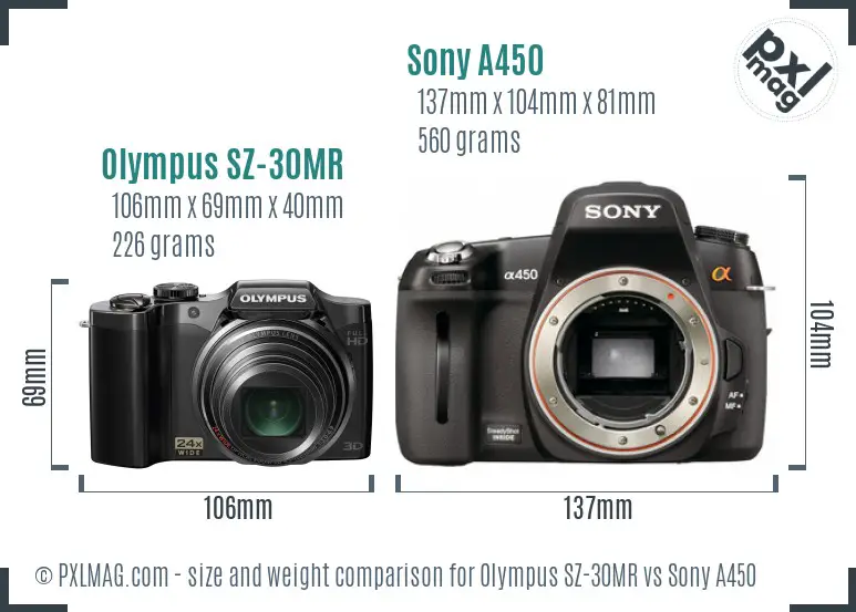 Olympus SZ-30MR vs Sony A450 size comparison