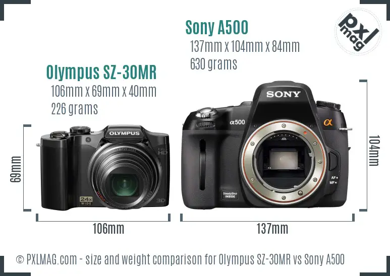 Olympus SZ-30MR vs Sony A500 size comparison