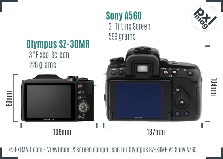 Olympus SZ-30MR vs Sony A560 Screen and Viewfinder comparison
