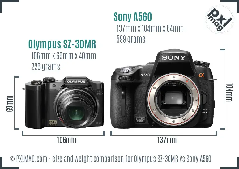 Olympus SZ-30MR vs Sony A560 size comparison