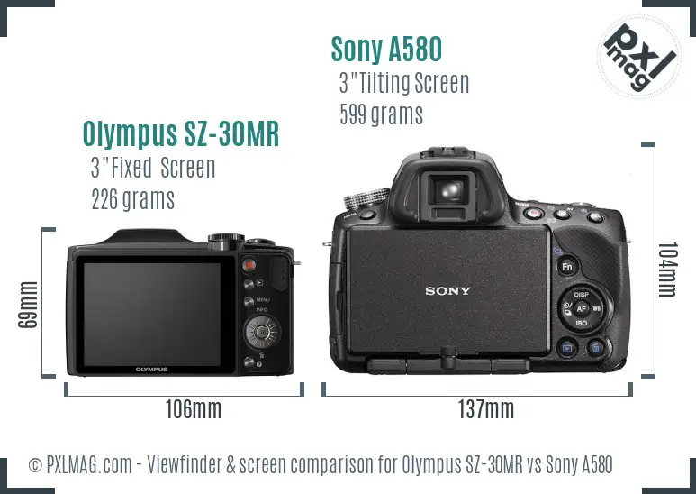 Olympus SZ-30MR vs Sony A580 Screen and Viewfinder comparison