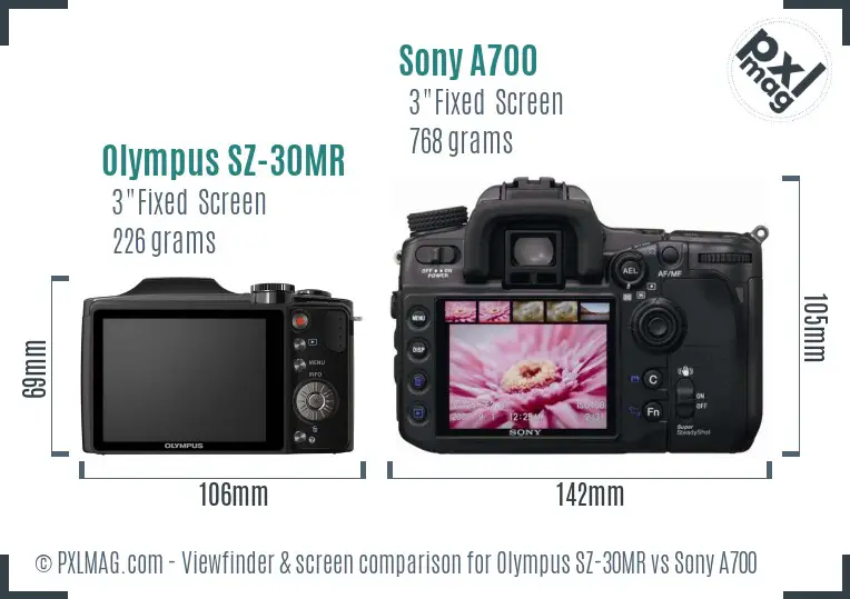 Olympus SZ-30MR vs Sony A700 Screen and Viewfinder comparison