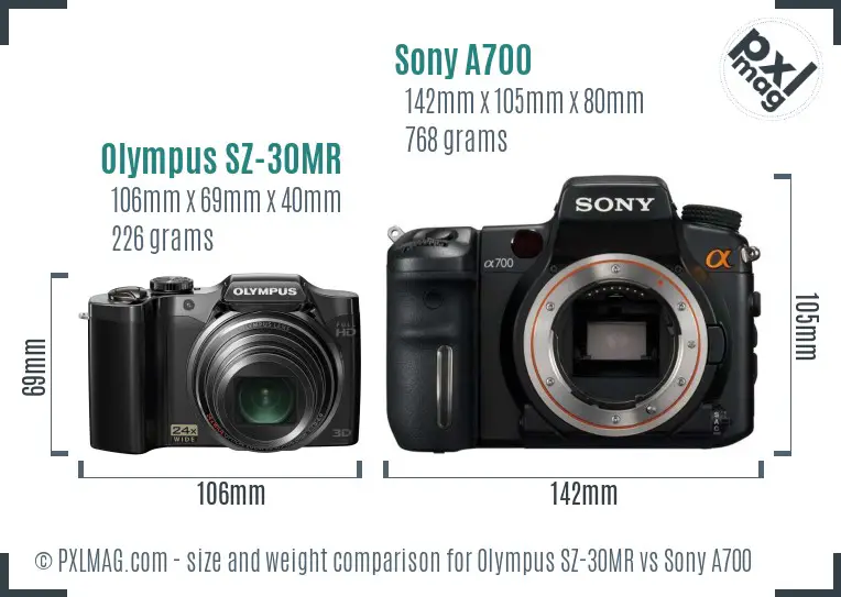 Olympus SZ-30MR vs Sony A700 size comparison