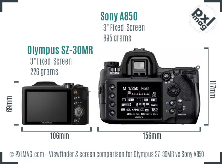 Olympus SZ-30MR vs Sony A850 Screen and Viewfinder comparison