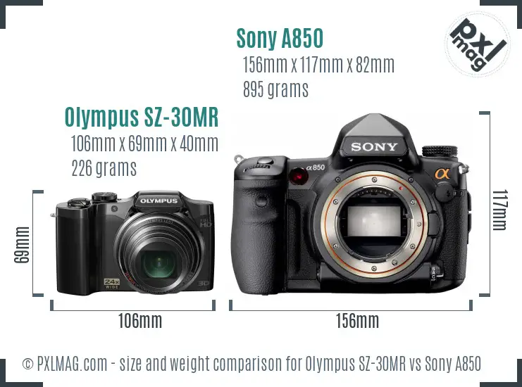 Olympus SZ-30MR vs Sony A850 size comparison