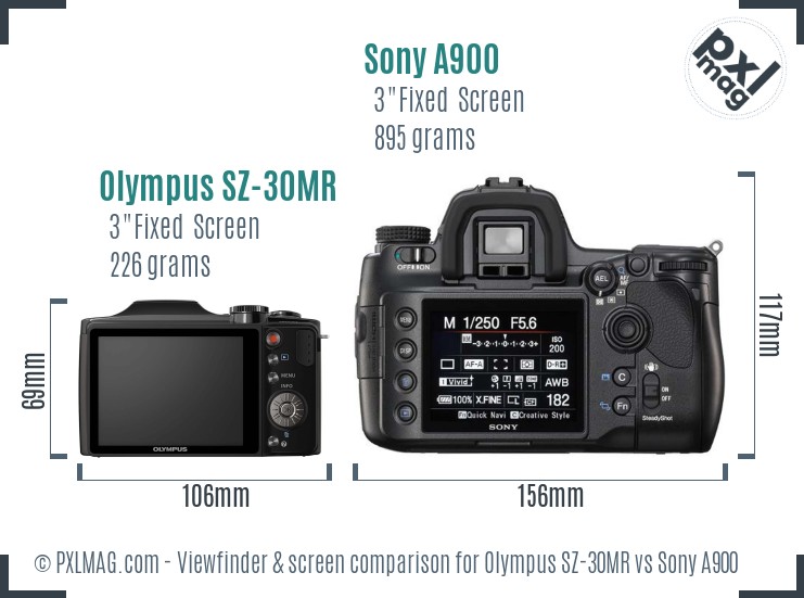Olympus SZ-30MR vs Sony A900 Screen and Viewfinder comparison