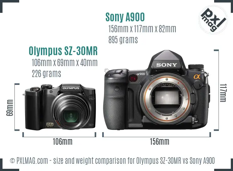 Olympus SZ-30MR vs Sony A900 size comparison