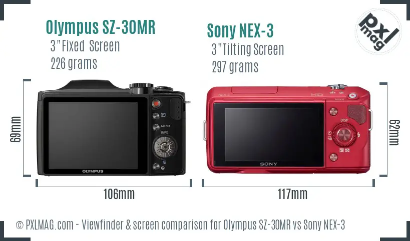 Olympus SZ-30MR vs Sony NEX-3 Screen and Viewfinder comparison