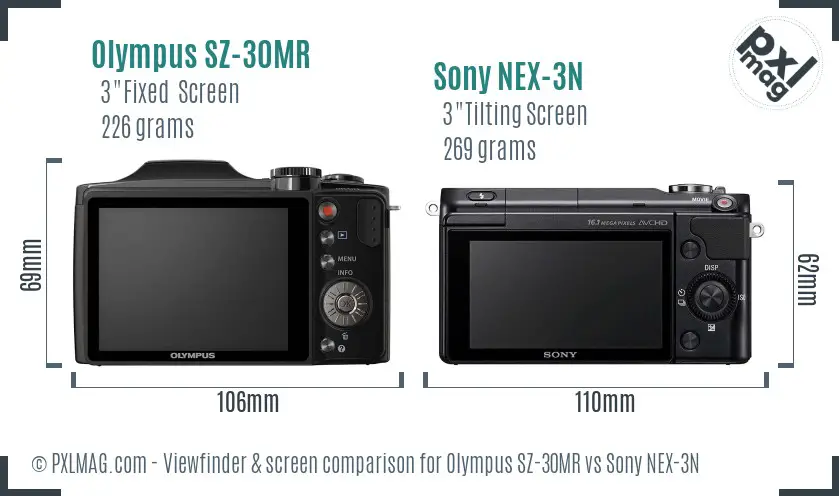 Olympus SZ-30MR vs Sony NEX-3N Screen and Viewfinder comparison