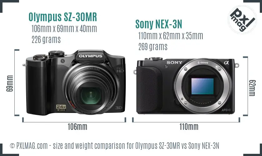 Olympus SZ-30MR vs Sony NEX-3N size comparison