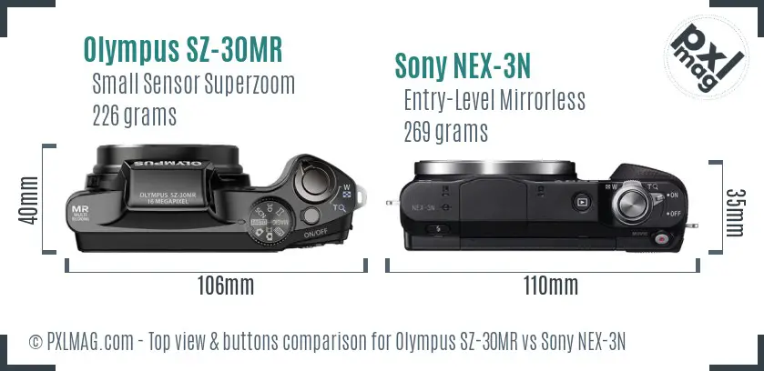 Olympus SZ-30MR vs Sony NEX-3N top view buttons comparison