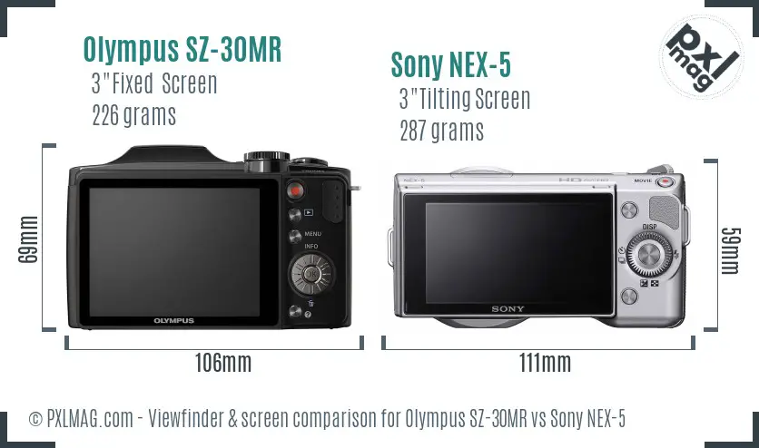 Olympus SZ-30MR vs Sony NEX-5 Screen and Viewfinder comparison