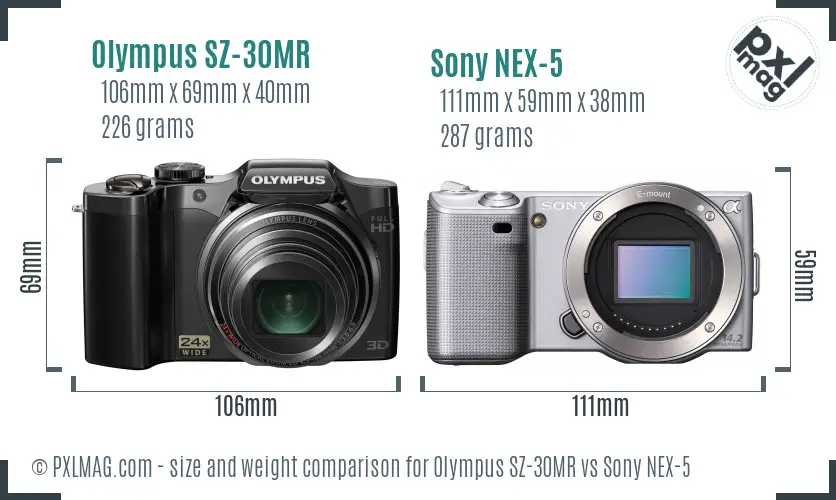 Olympus SZ-30MR vs Sony NEX-5 size comparison