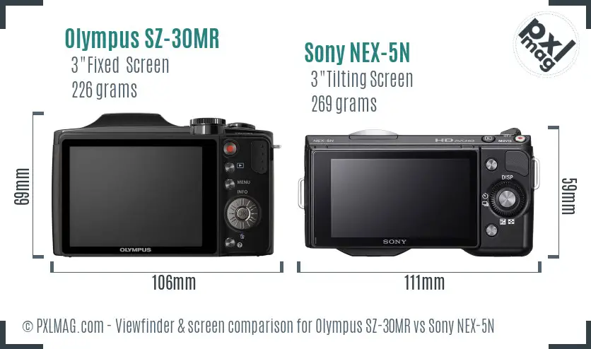 Olympus SZ-30MR vs Sony NEX-5N Screen and Viewfinder comparison