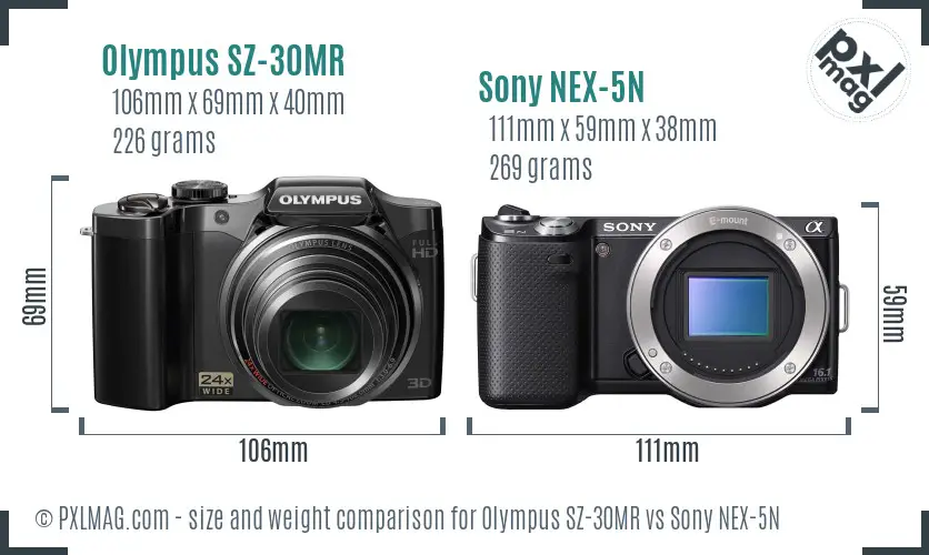 Olympus SZ-30MR vs Sony NEX-5N size comparison