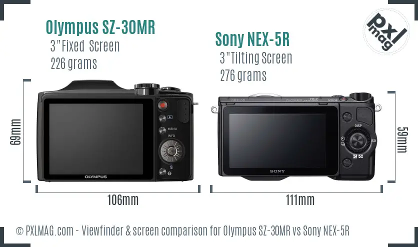 Olympus SZ-30MR vs Sony NEX-5R Screen and Viewfinder comparison