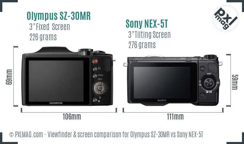Olympus SZ-30MR vs Sony NEX-5T Screen and Viewfinder comparison