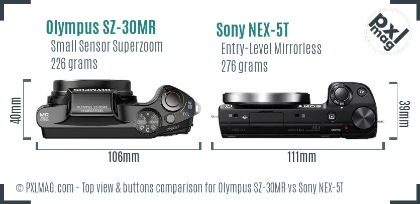 Olympus SZ-30MR vs Sony NEX-5T top view buttons comparison