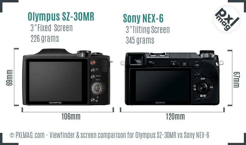 Olympus SZ-30MR vs Sony NEX-6 Screen and Viewfinder comparison