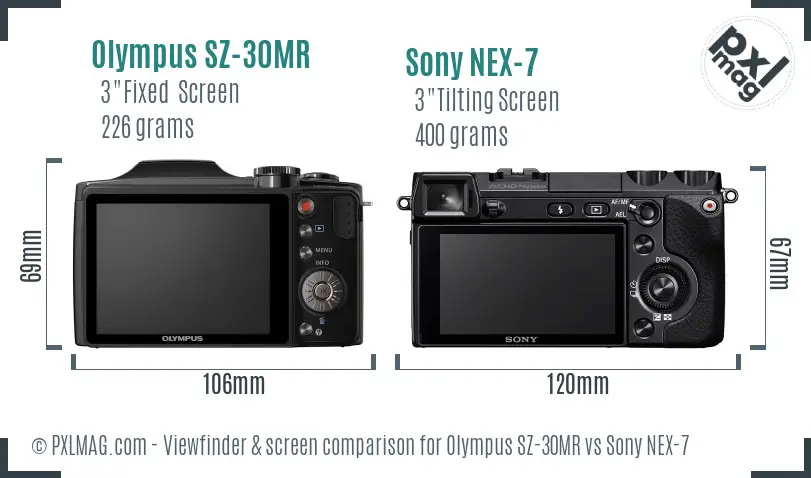 Olympus SZ-30MR vs Sony NEX-7 Screen and Viewfinder comparison