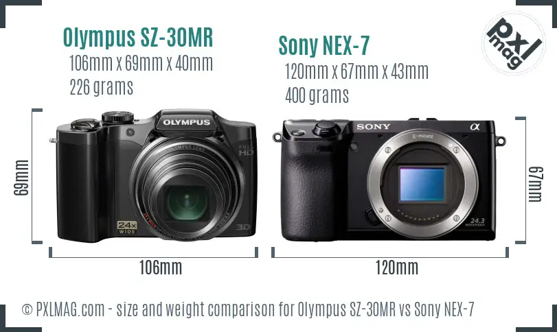 Olympus SZ-30MR vs Sony NEX-7 size comparison