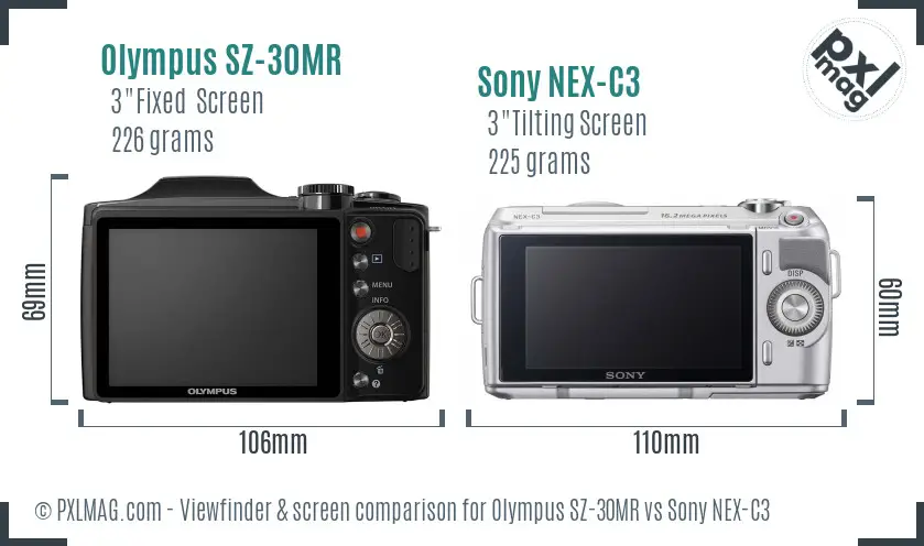 Olympus SZ-30MR vs Sony NEX-C3 Screen and Viewfinder comparison