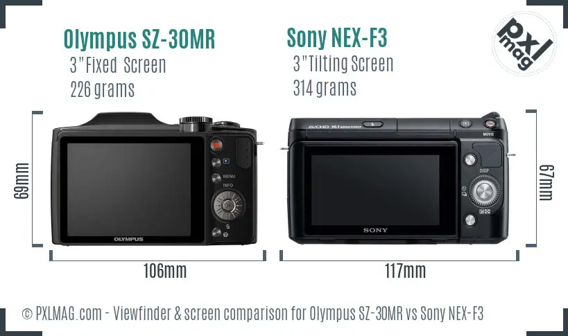 Olympus SZ-30MR vs Sony NEX-F3 Screen and Viewfinder comparison
