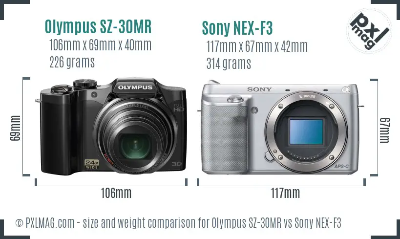 Olympus SZ-30MR vs Sony NEX-F3 size comparison