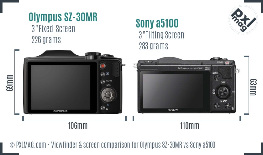 Olympus SZ-30MR vs Sony a5100 Screen and Viewfinder comparison
