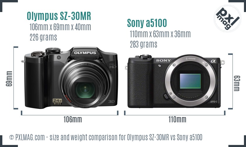 Olympus SZ-30MR vs Sony a5100 size comparison Olympus SZ-30MR vs Sony a5100 size comparison
